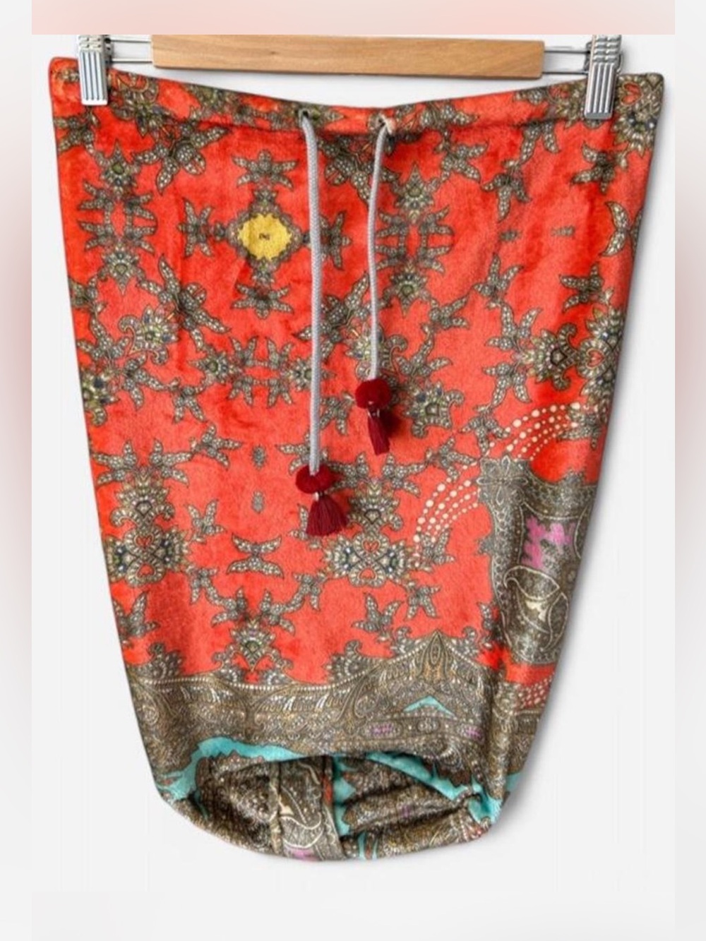 Johnny Was Orange Green and Turquoise Paisley Drawstring Carry All